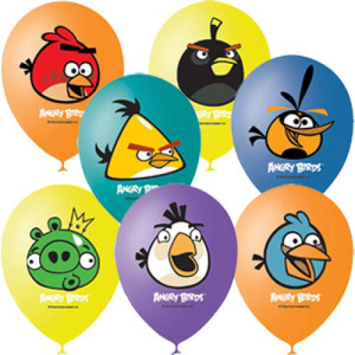 Воздушные шарики 12"/30см с 1ст. 3цв. рис. (шелк) Пастель и декоратор Angry Birds