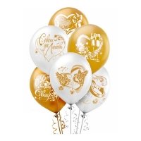 Шары свадебные WHITE + МЕТАЛЛИК GOLD 30 см