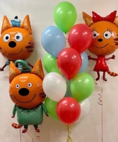 Три Кота букет из шаров на день рождения Компот , Коржик , Карамелька в надутом виде в связке из шаров