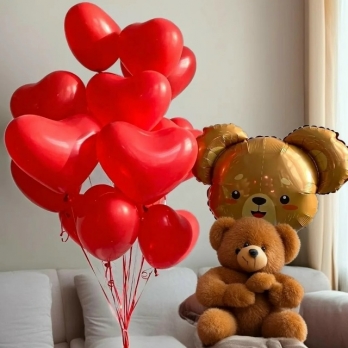 Букет из шаров Мишкина любовь из сердец