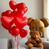 Букет из шаров Мишкина любовь из сердец